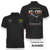 Thumbnail for KC-130J SUPER HERCULES design on black+name double-side polo t-shirt, double-side print
