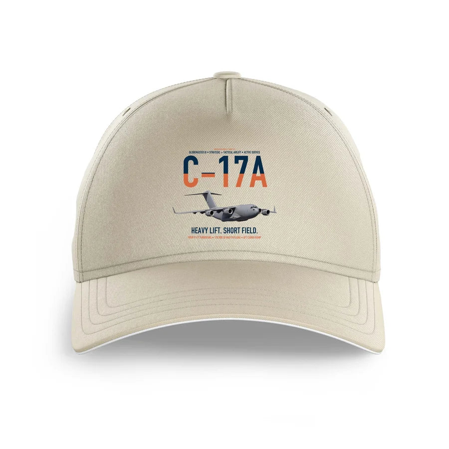 C-17A Globemaster III design on beige printed hat