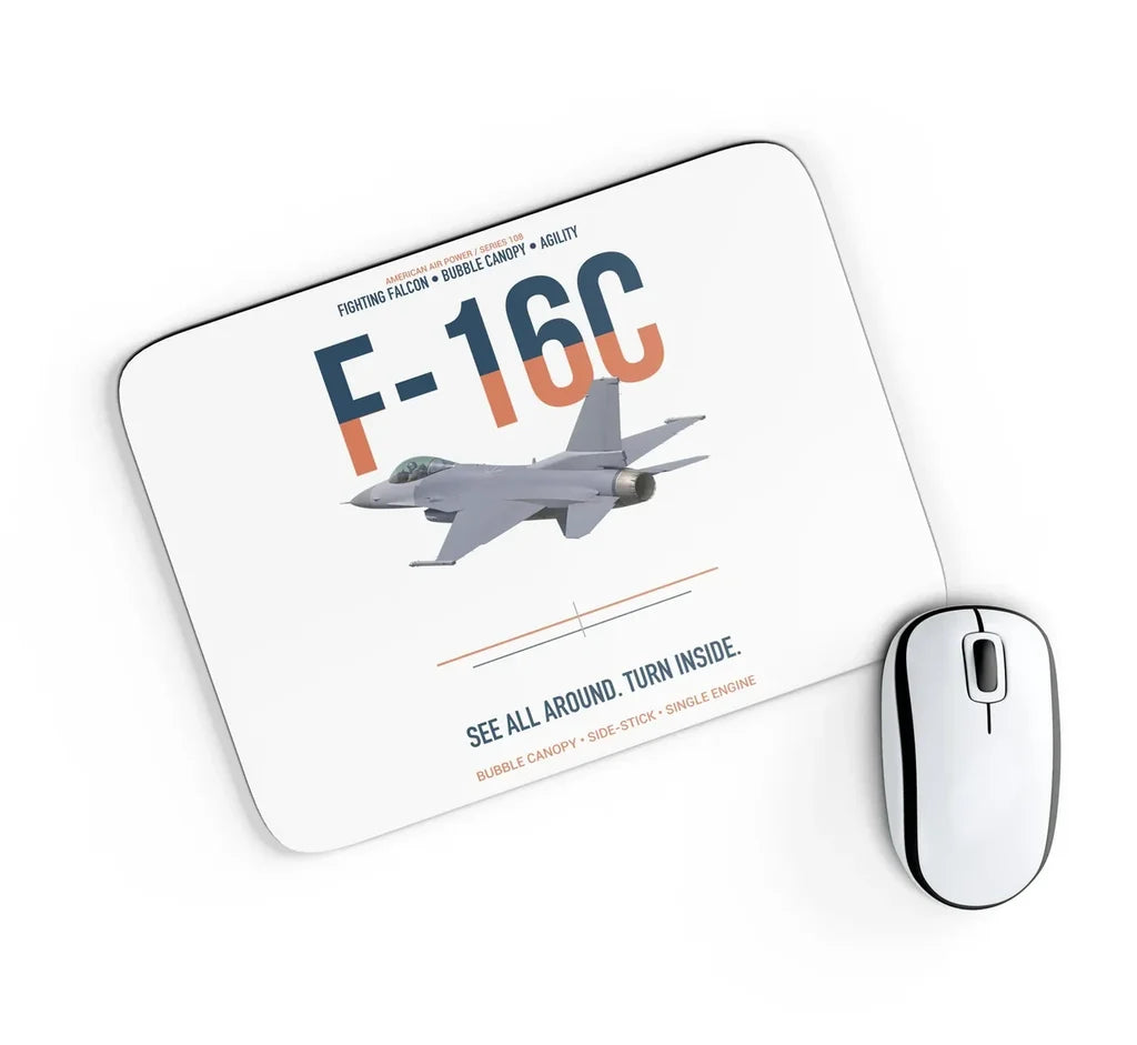 F-16C Fighting Falcon See All Around Turn Inside design on white rectangle mouse pad