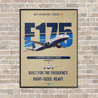 Thumbnail for Embraer E175 vertical canvas print - framed - beige background