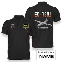 Thumbnail for EC-130J Commando Solo III design on black+name double-side polo t-shirt, double-side print
