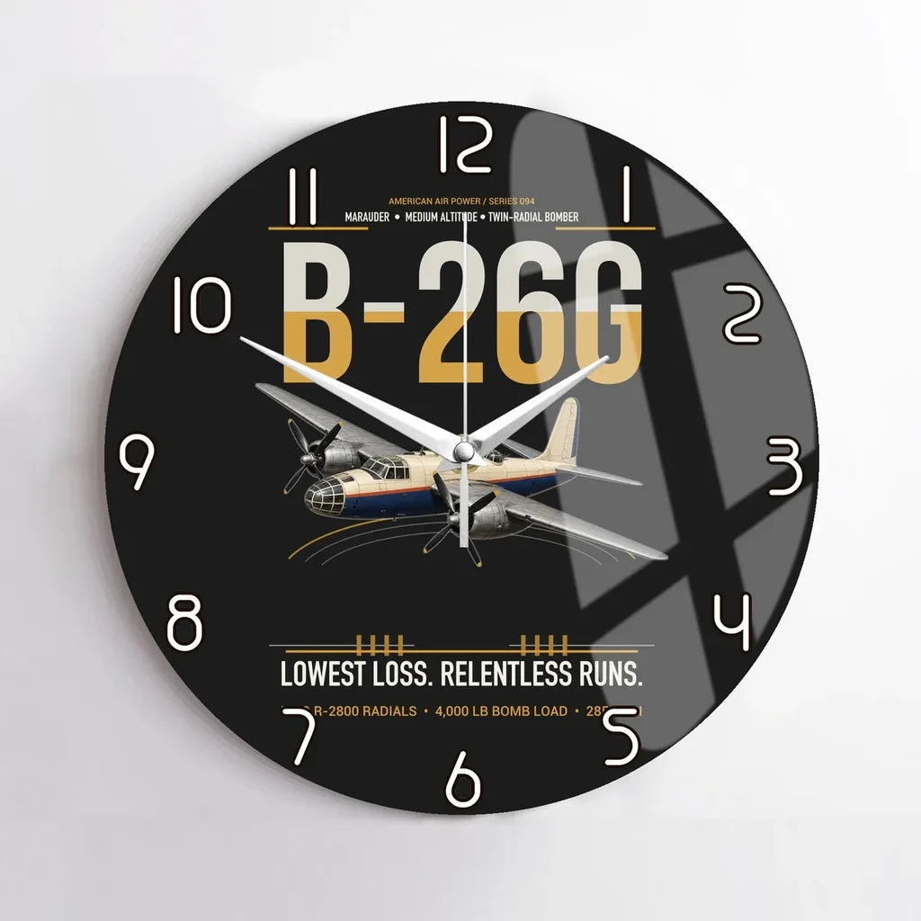 B-26G Marauder design on black no frame wall clock