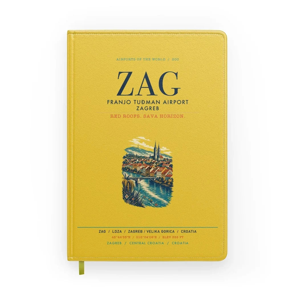 Franjo Tuđman Airport Zagreb (ZAG) design on yellow notebook