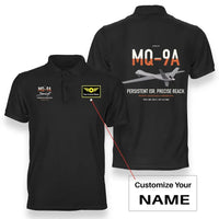 Thumbnail for MQ-9A Reaper design on black+name double-side polo t-shirt, double-side print