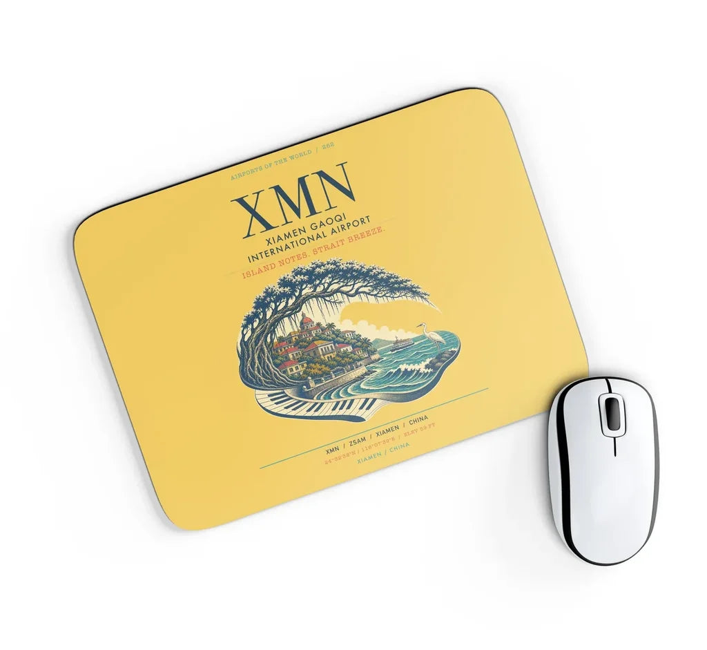 Xiamen Gaoqi International Airport (XMN) design on yellow rectangle mouse pad