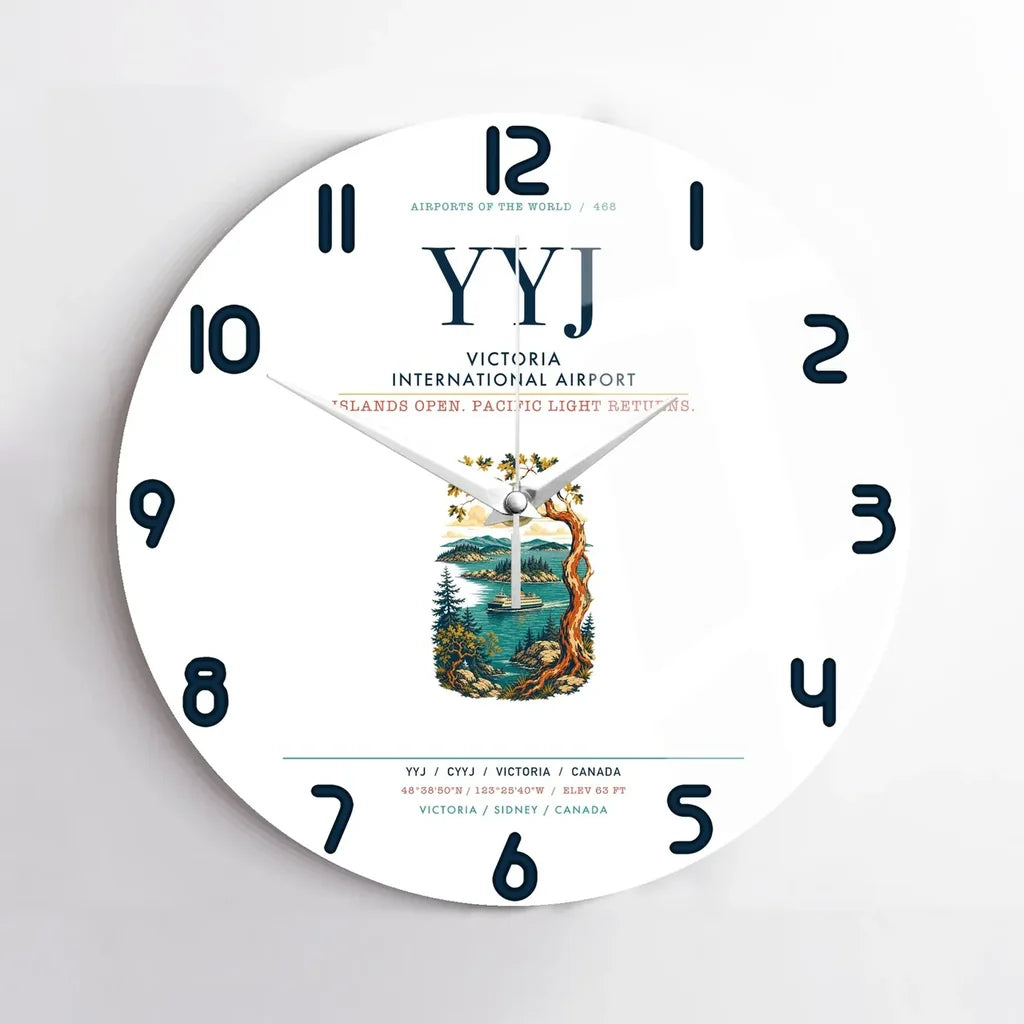 Victoria International Airport (YYJ) design on white no frame wall clock