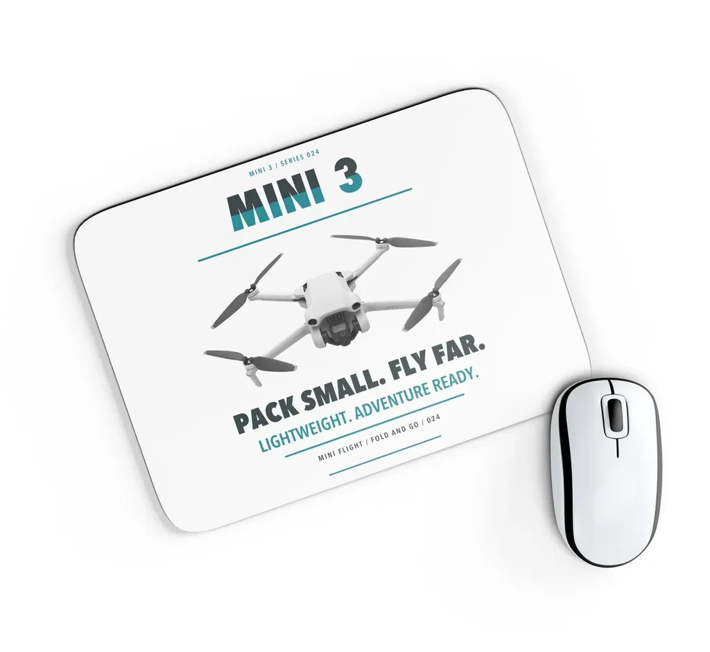 DJI Mini 3 design on white rectangle mouse pad