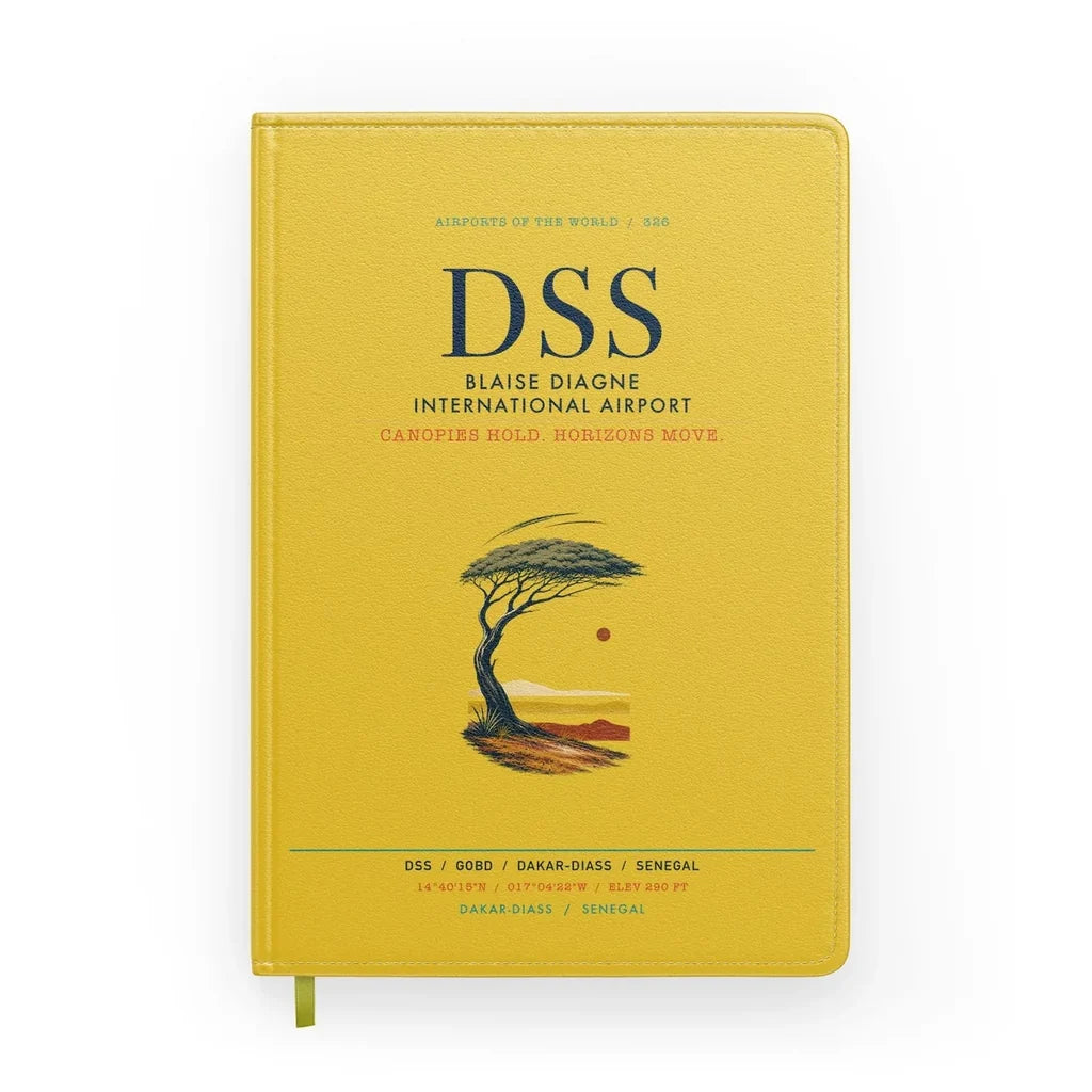 Blaise Diagne International Airport (DSS) design on yellow notebook