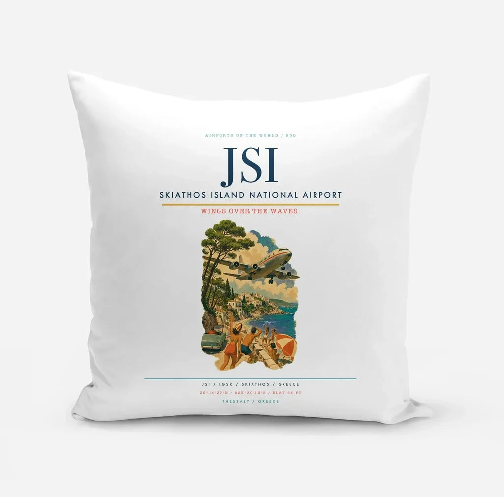 Skiathos Island National Airport (JSI) design on white pillow
