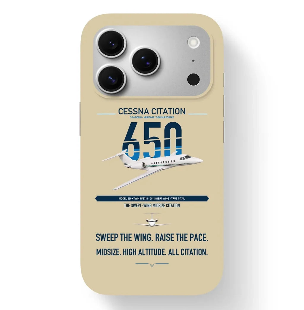 Cessna Citation 650 - Citation III design on beige magsafe iphone case, for iPhone 17 Pro