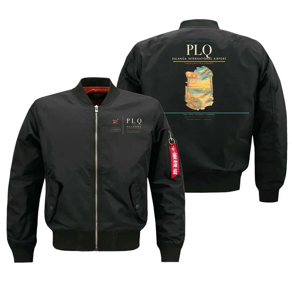 Palanga International Airport (PLQ) design on black bomber jacket