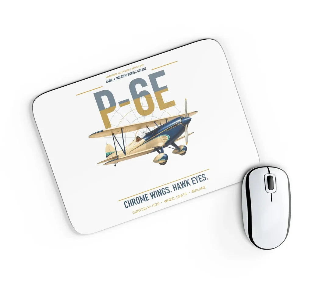 Curtiss P-6E Hawk design on white rectangle mouse pad