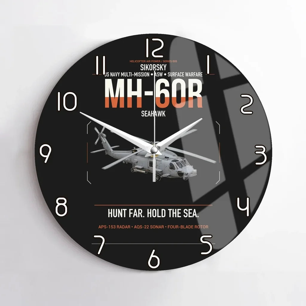 Sikorsky MH-60R Seahawk design on black no frame wall clock