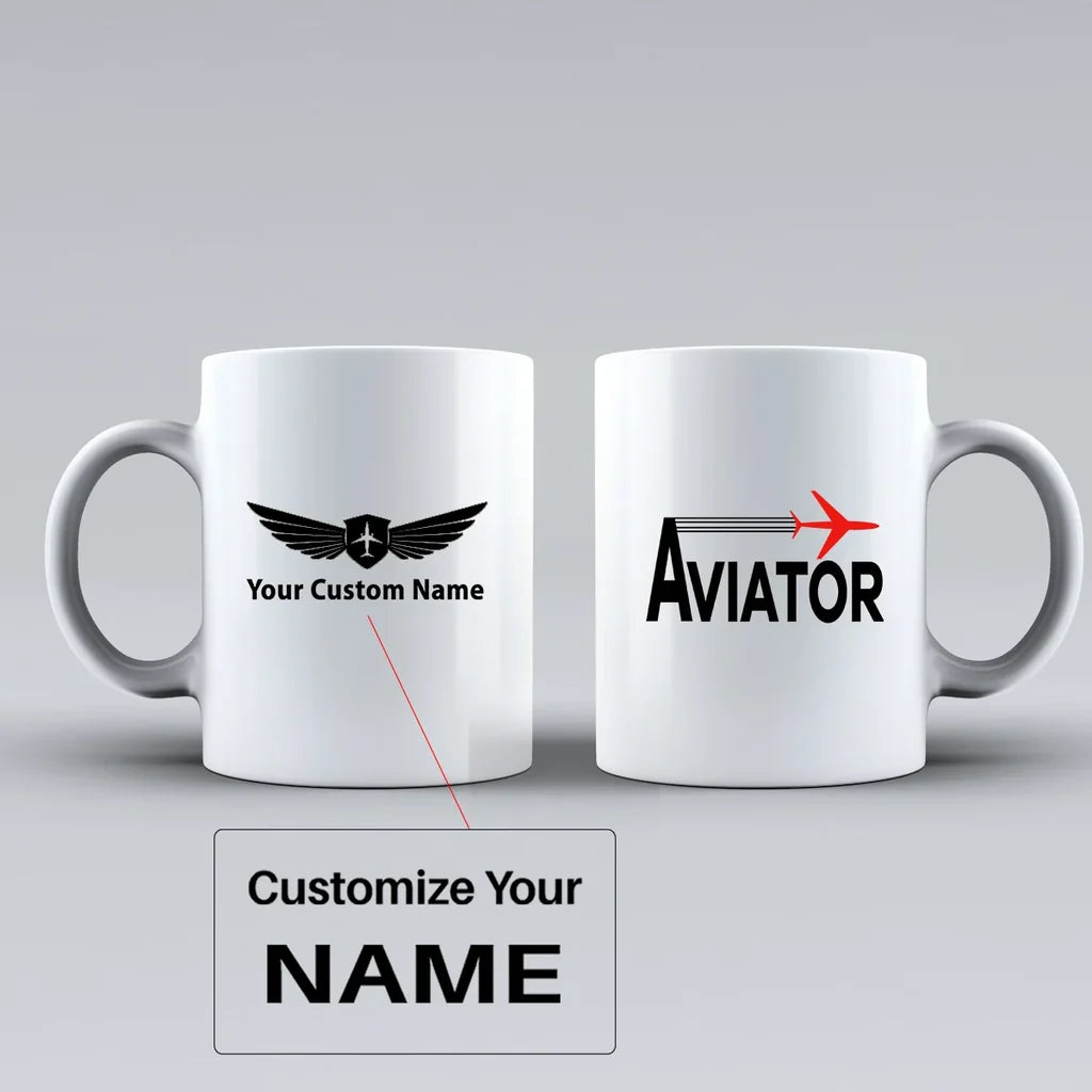 Aviator Ceramic White aviation design on ceramic mug, premium ceramic with glazed finish.