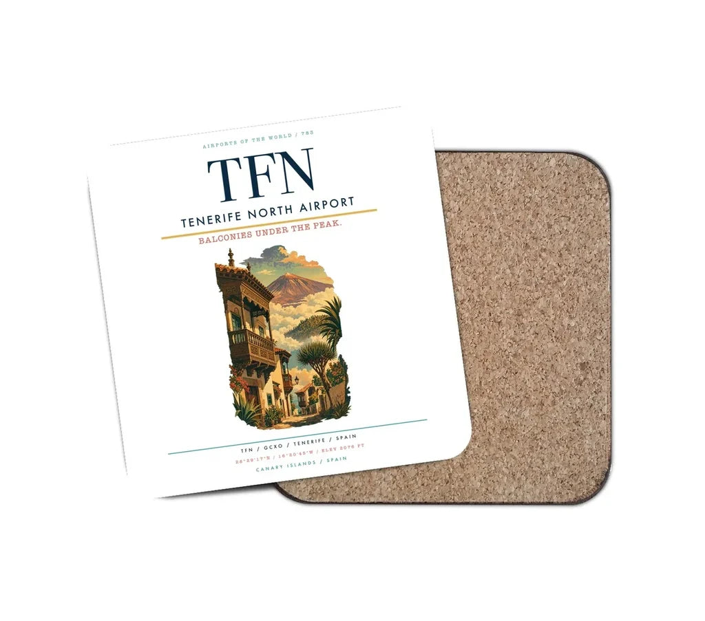 Tenerife North Airport (TFN) design on white 1 piece coaster