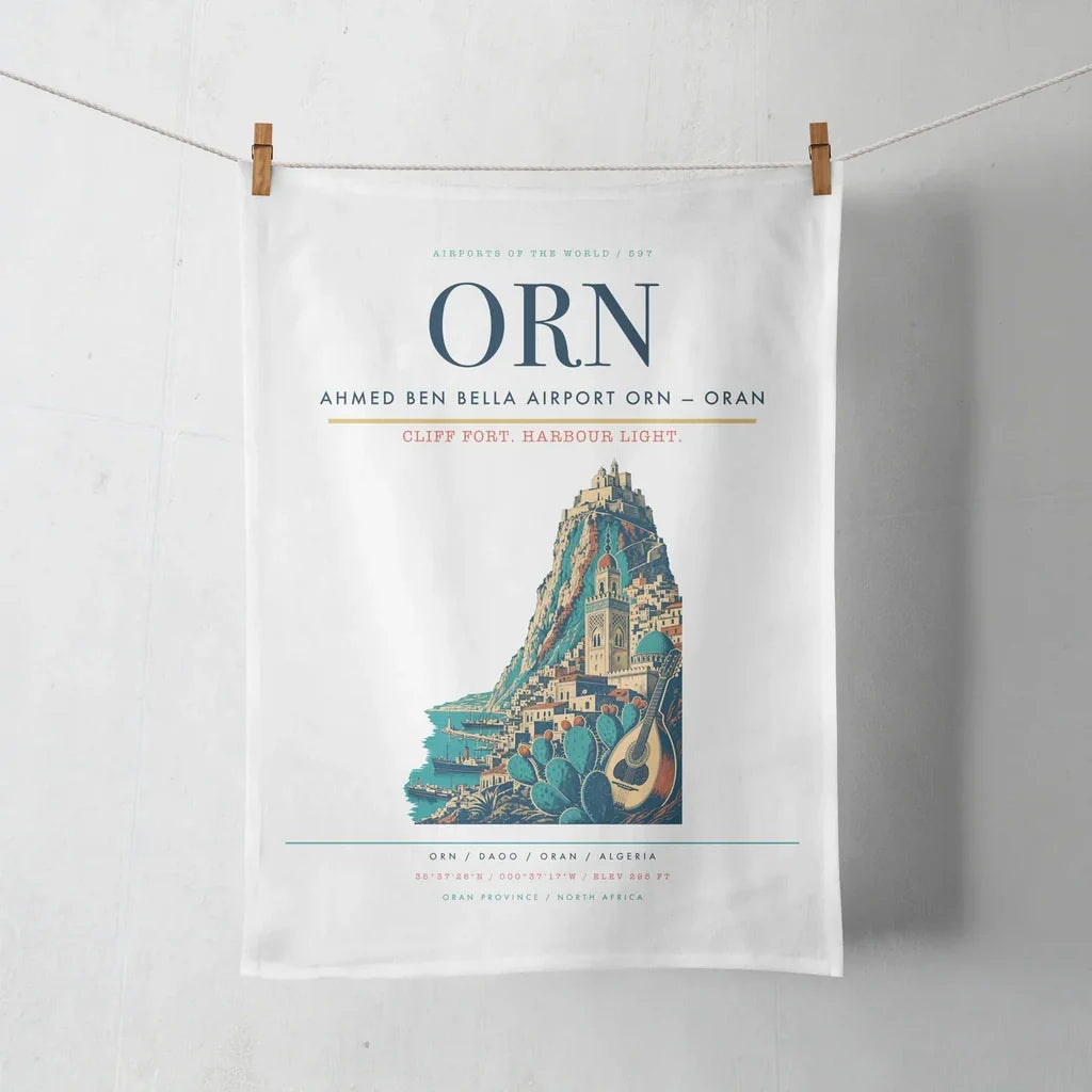 Ahmed Ben Bella Airport (ORN) design on white towel