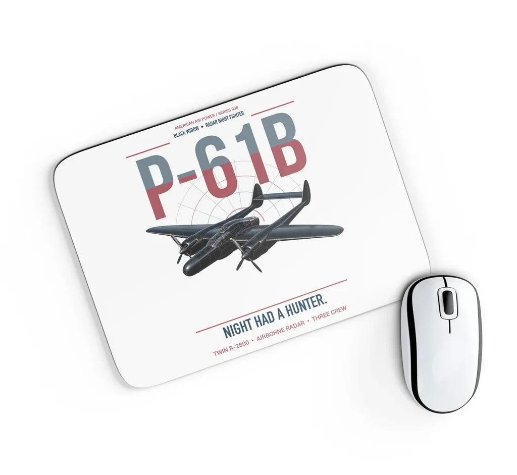 P-61B Black Widow design on white rectangle mouse pad