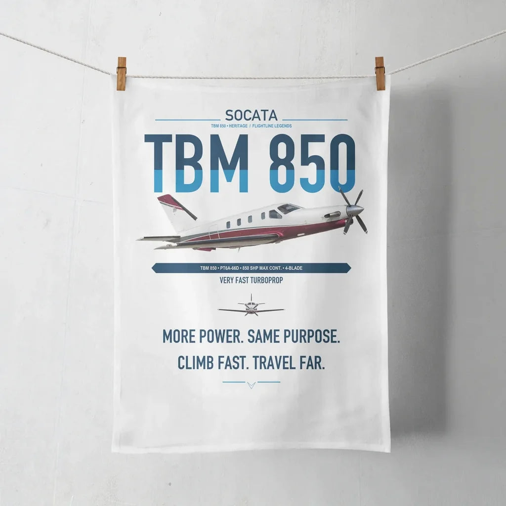 Socata TBM 850 design on white towel