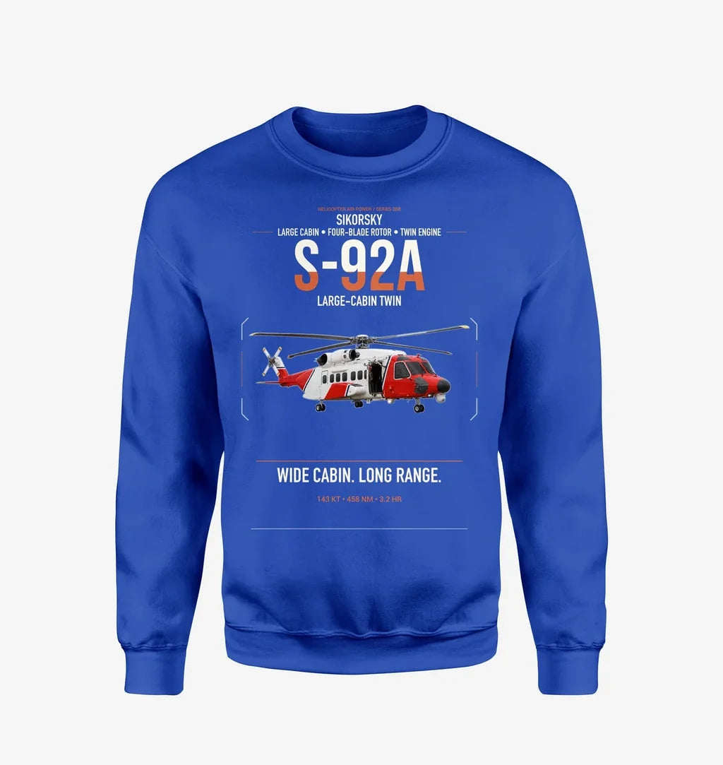 Sikorsky S-92A design on blue sweatshirt