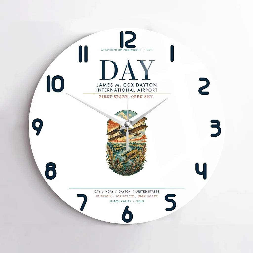 James M. Cox Dayton International Airport (DAY) design on white no frame wall clock