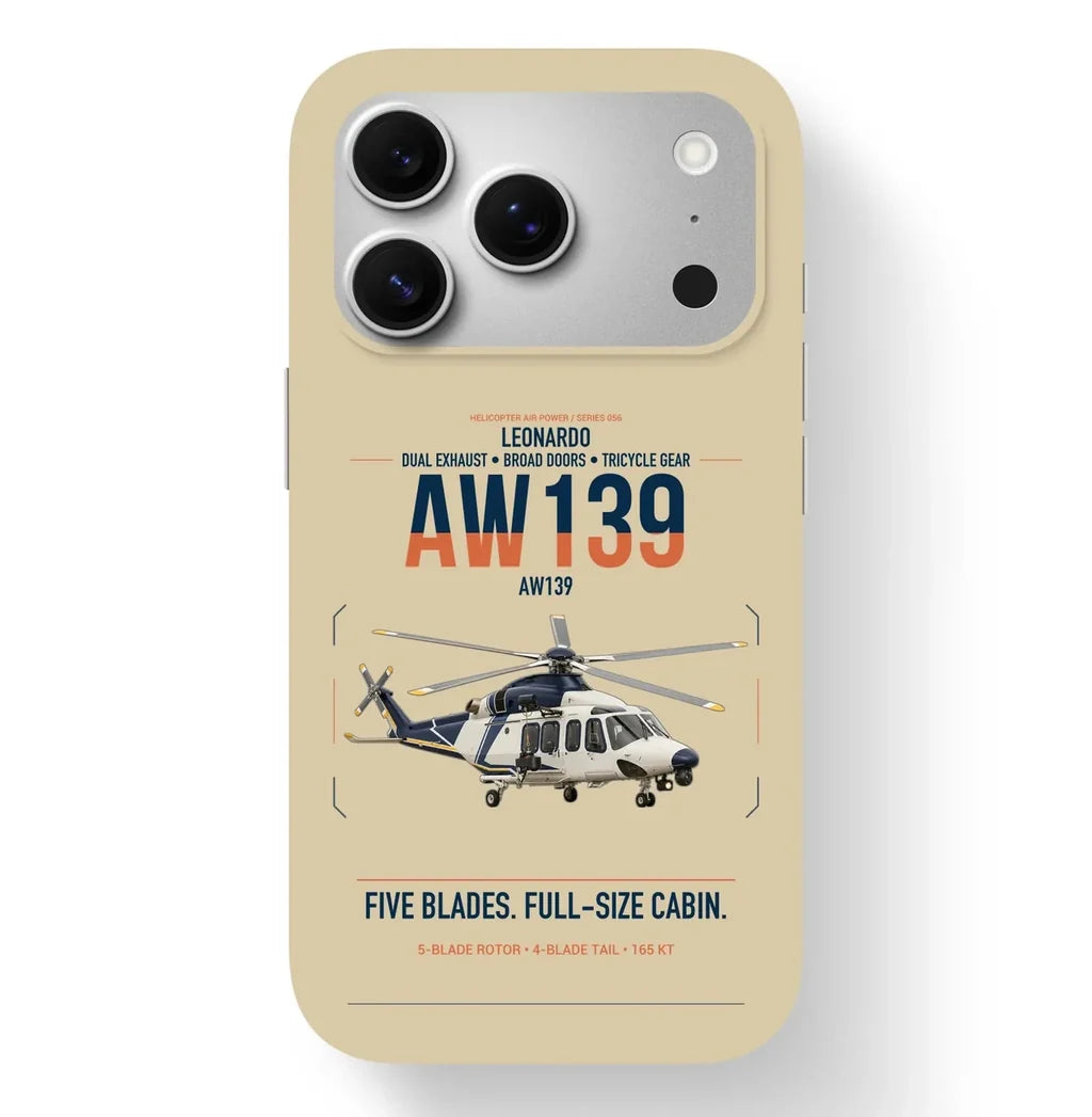 Leonardo AW139 design on beige magsafe iphone case, for iPhone 17 Pro