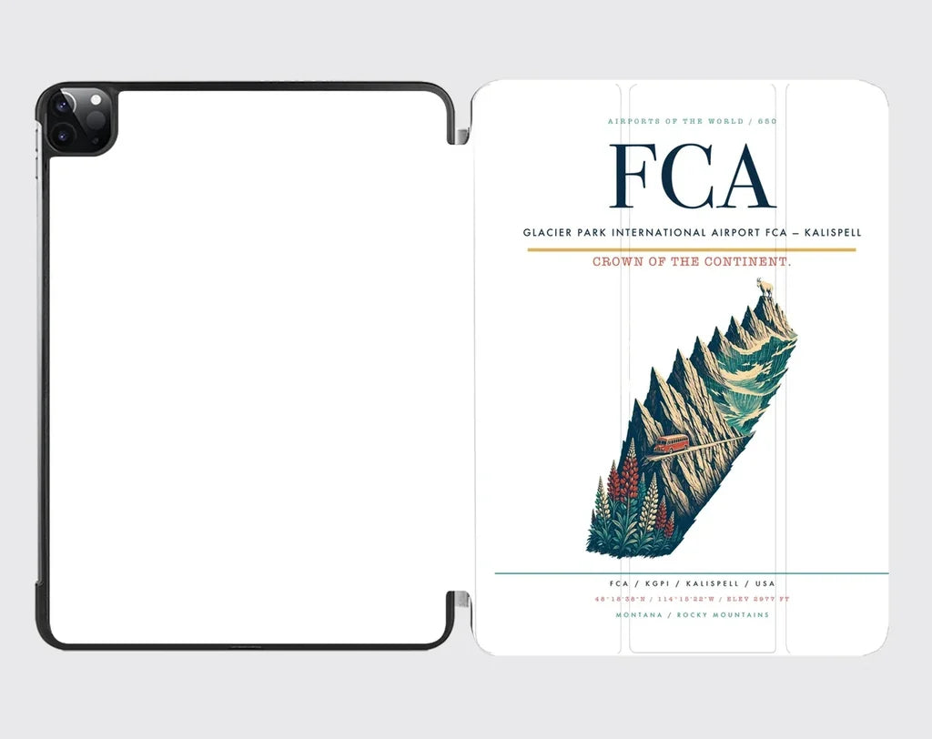 Glacier Park International Airport (FCA) design on white ipad tablet case