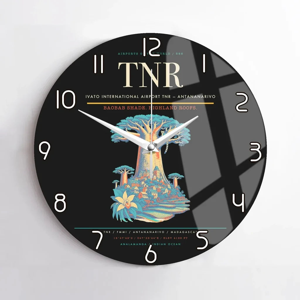 Ivato International Airport (TNR) design on black no frame wall clock