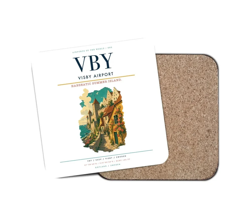 Visby Airport (VBY) design on white 1 piece coaster