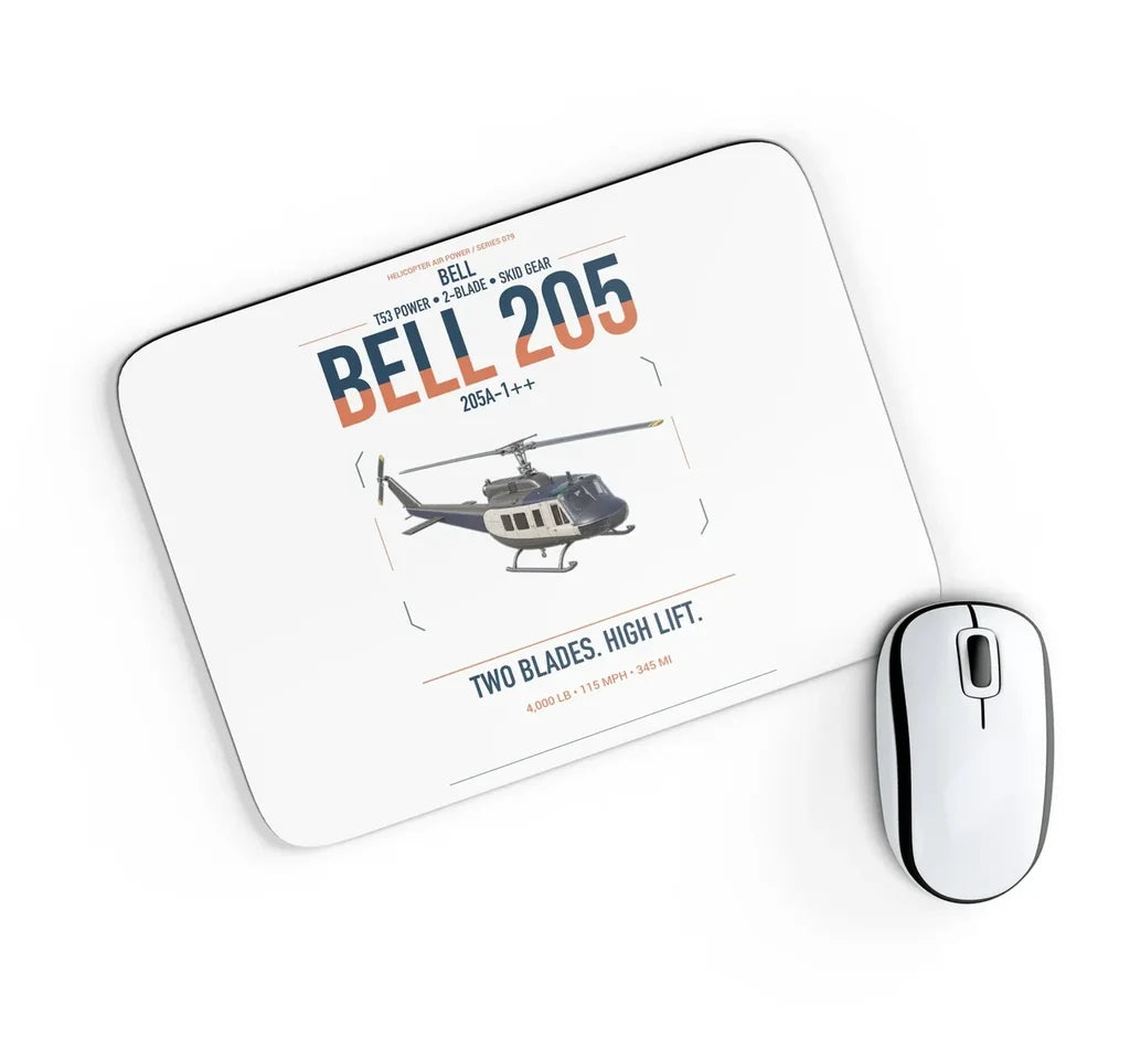 Bell 205A-1++ design on white rectangle mouse pad