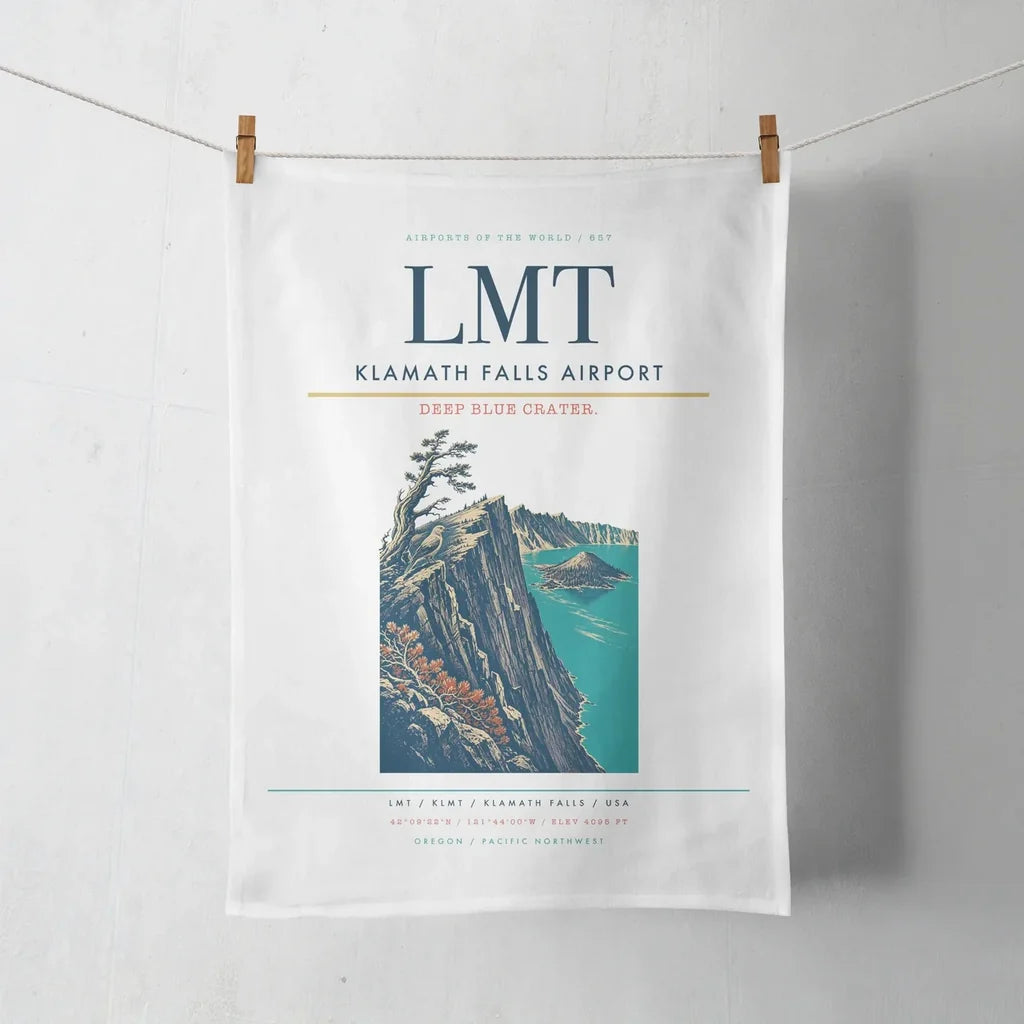 Klamath Falls Airport (LMT) design on white towel