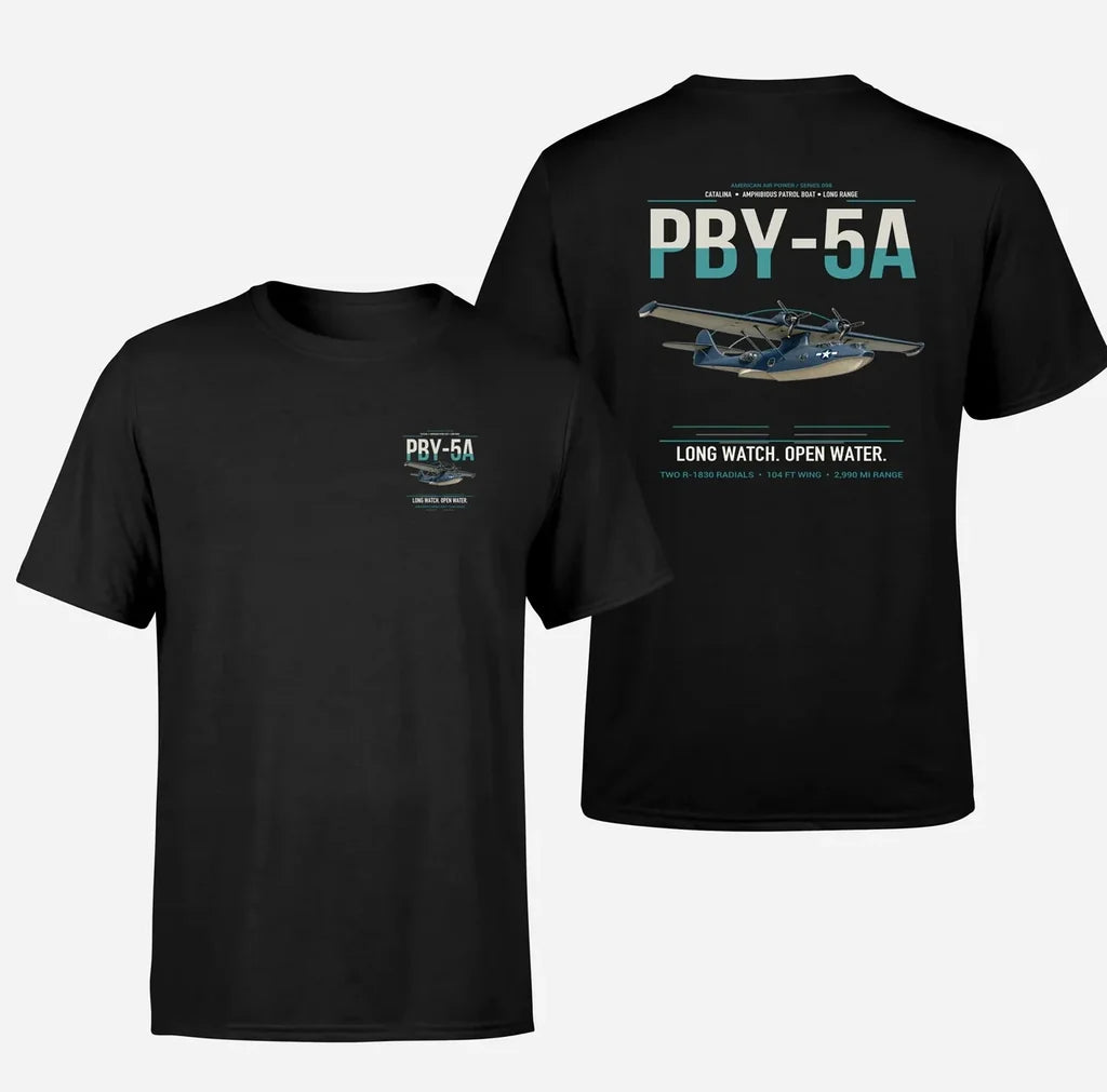 PBY-5A Catalina design on black double-side t-shirt, double-side print