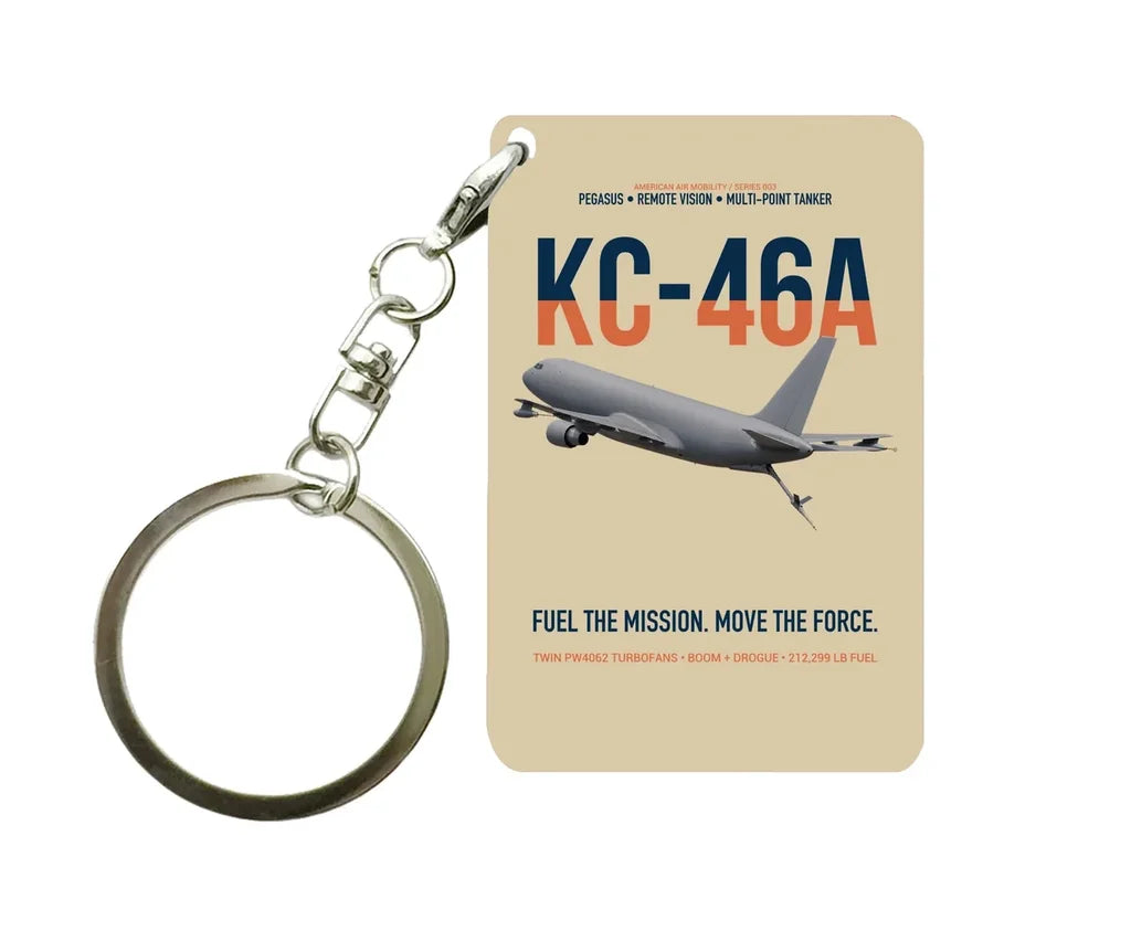 KC-46A PEGASUS design on beige designed key chain, double-side print