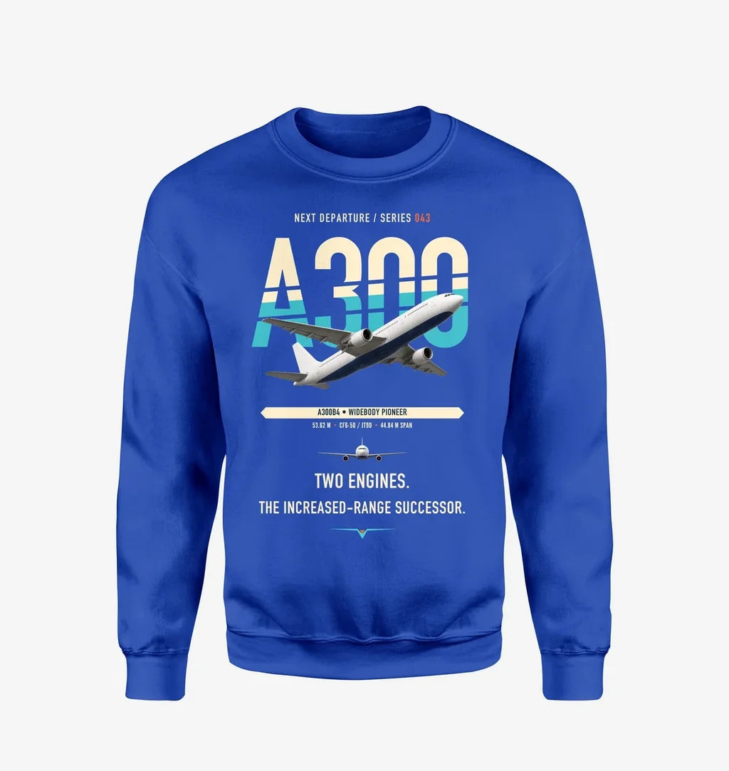 Airbus A300B4 design on blue sweatshirt