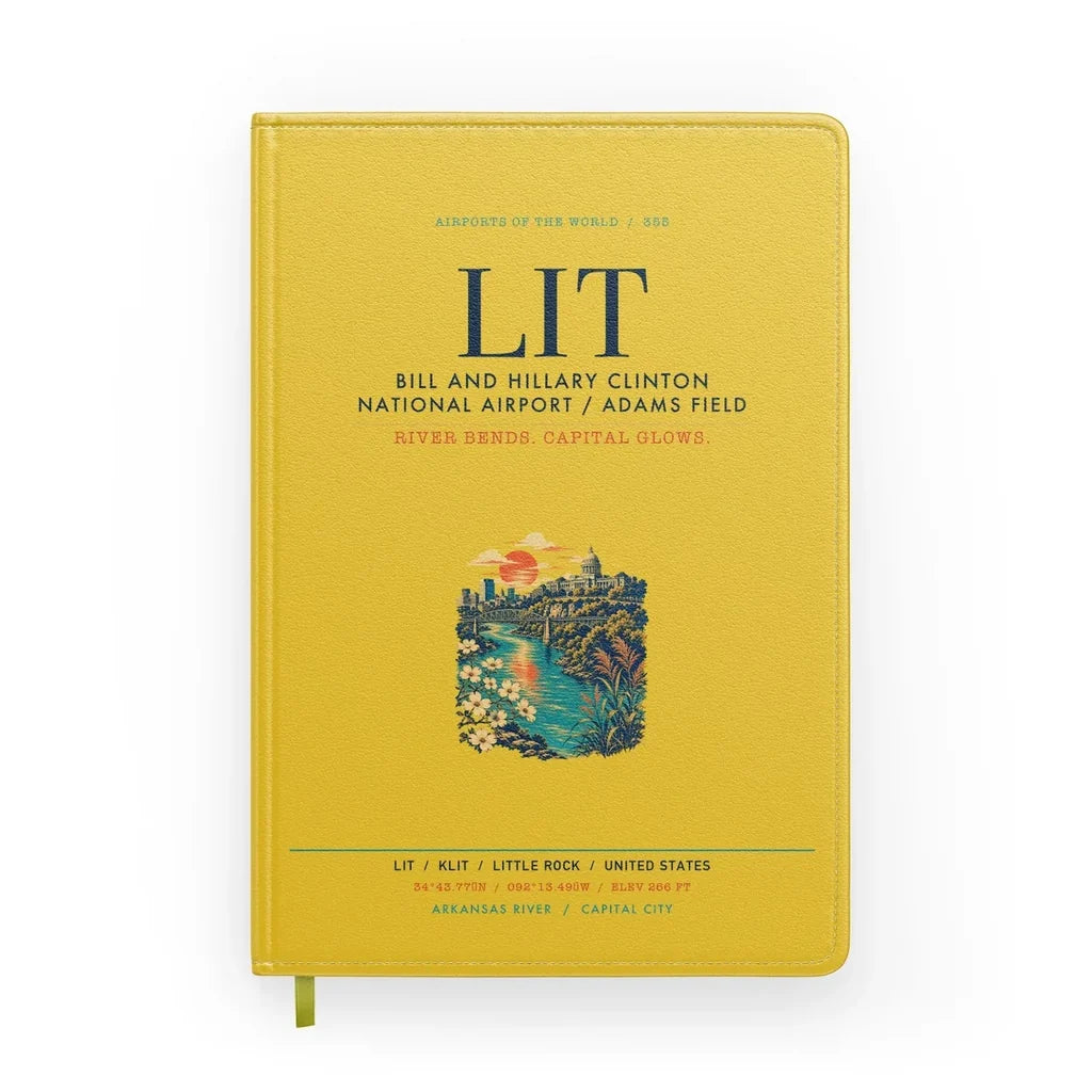 Bill and Hillary Clinton National Airport (LIT) design on yellow notebook