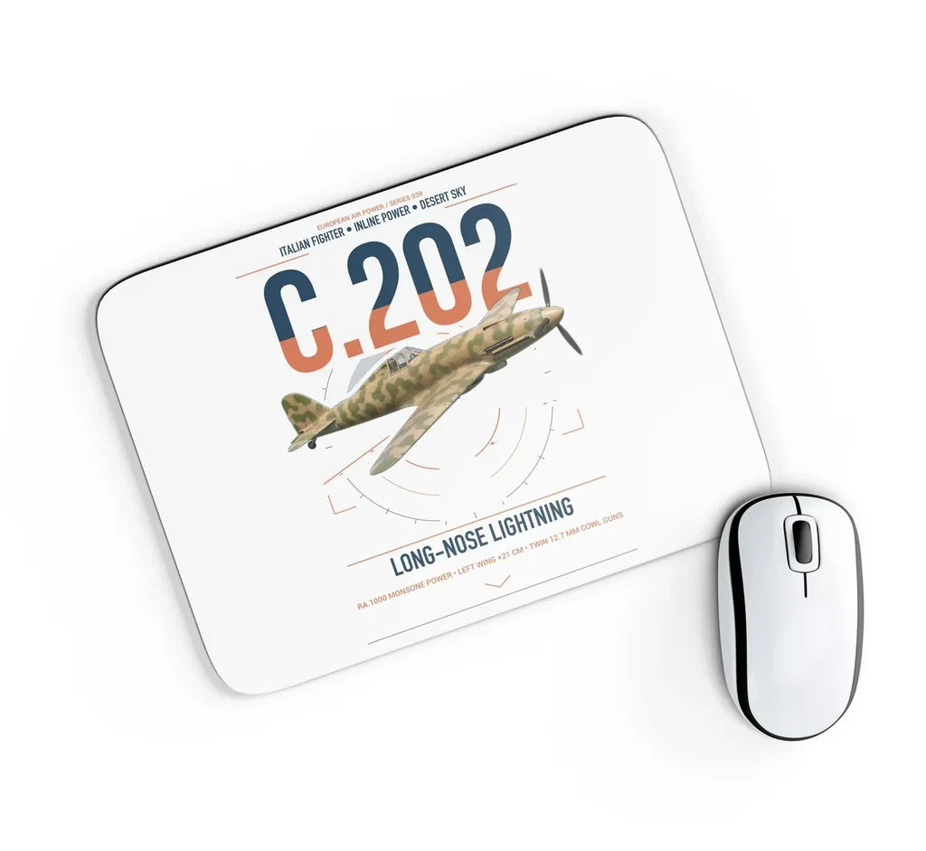Macchi C.202 Folgore design on white rectangle mouse pad