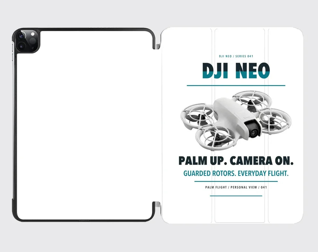 DJI Neo design on white ipad tablet case