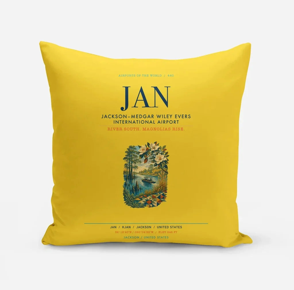 Jackson–Medgar Wiley Evers International Airport (JAN) design on yellow pillow