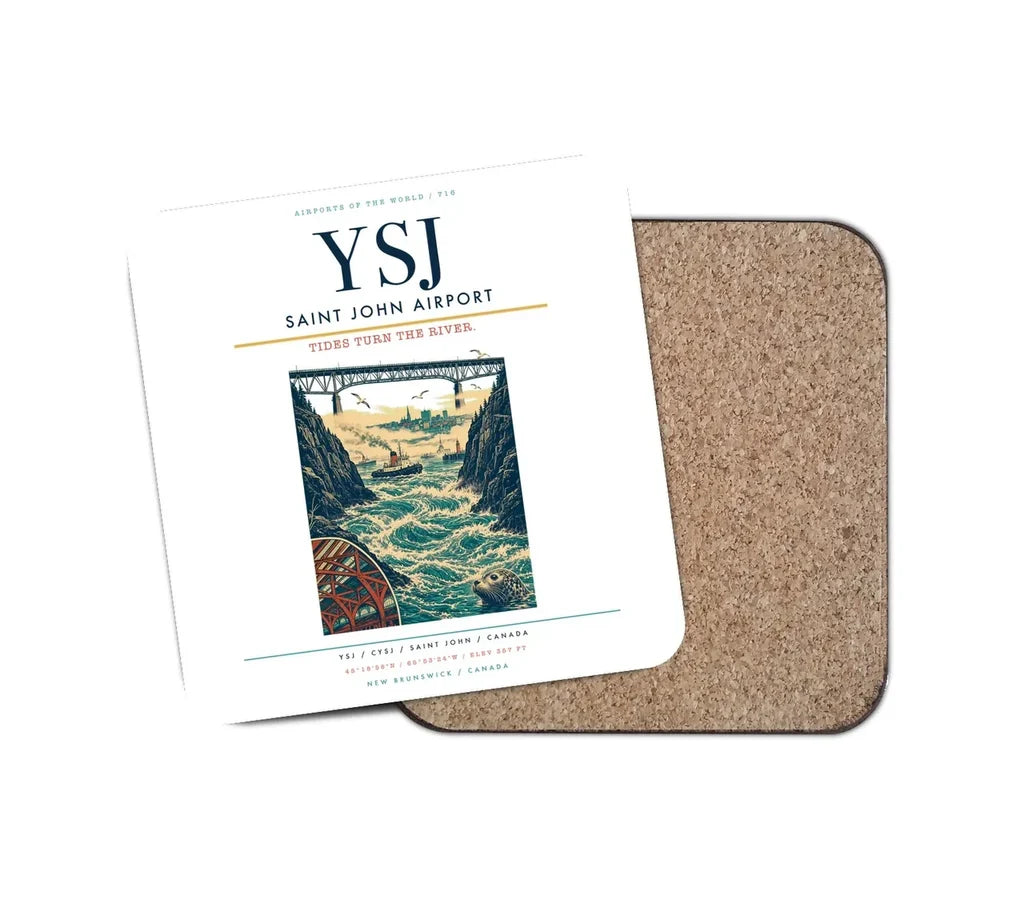 Saint John Airport (YSJ) design on white 1 piece coaster