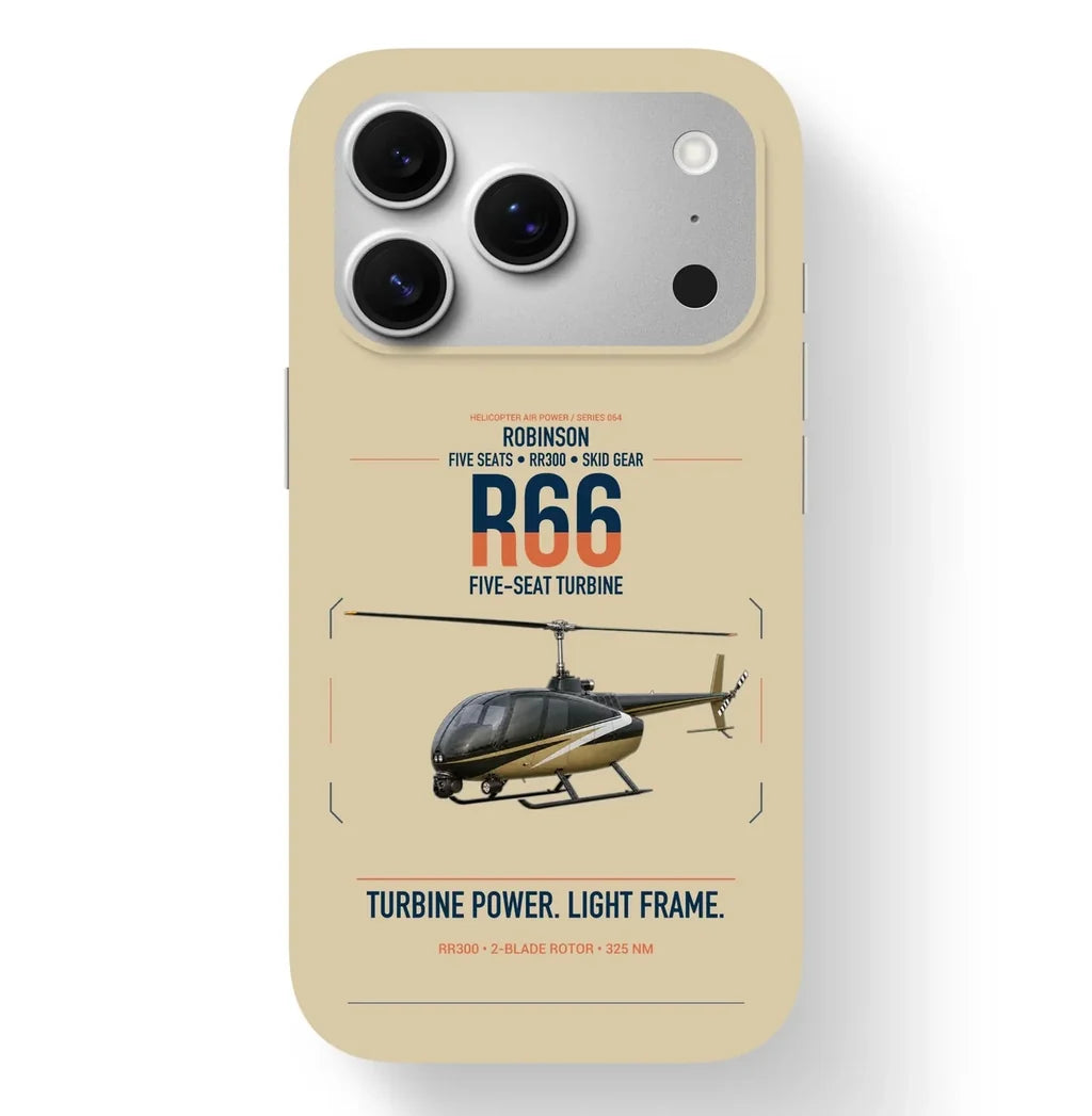 Robinson R66 design on beige magsafe iphone case, for iPhone 17 Pro