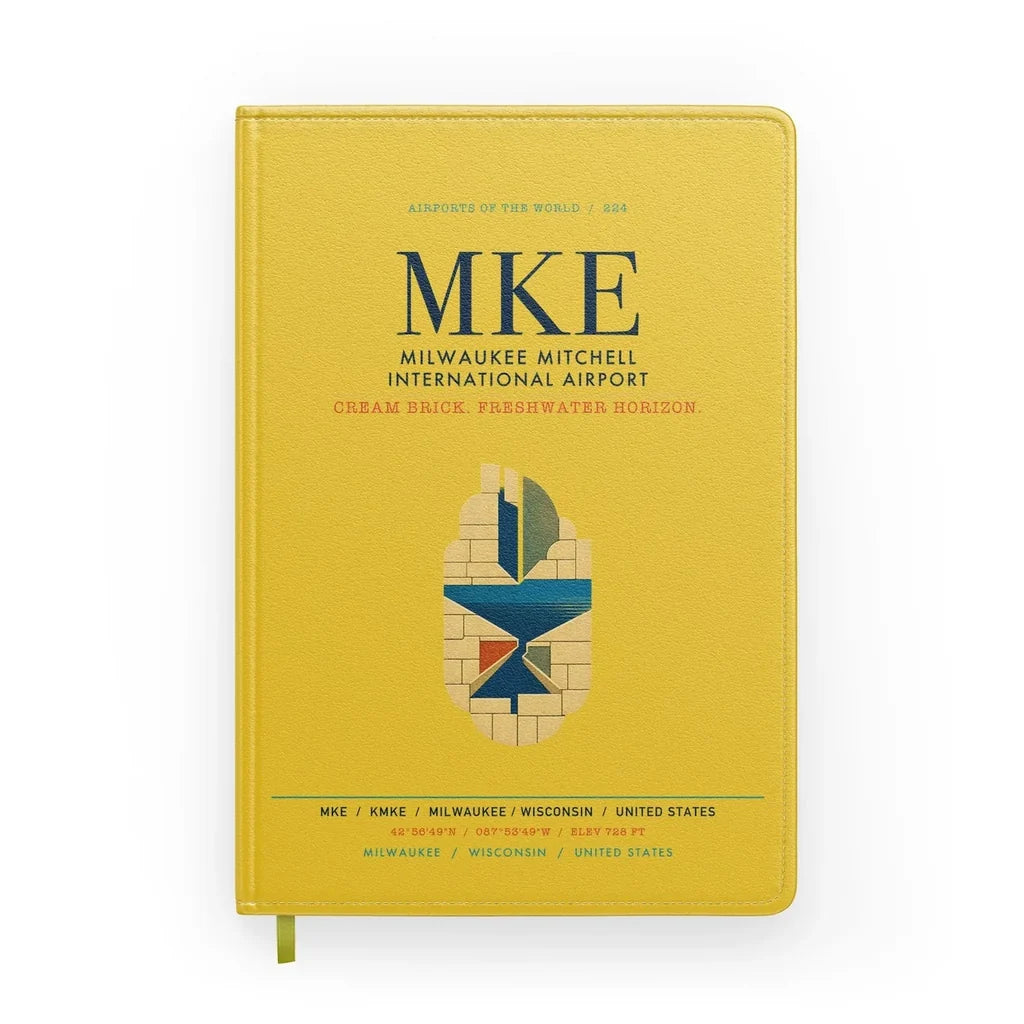 Milwaukee Mitchell International Airport (MKE) design on yellow notebook