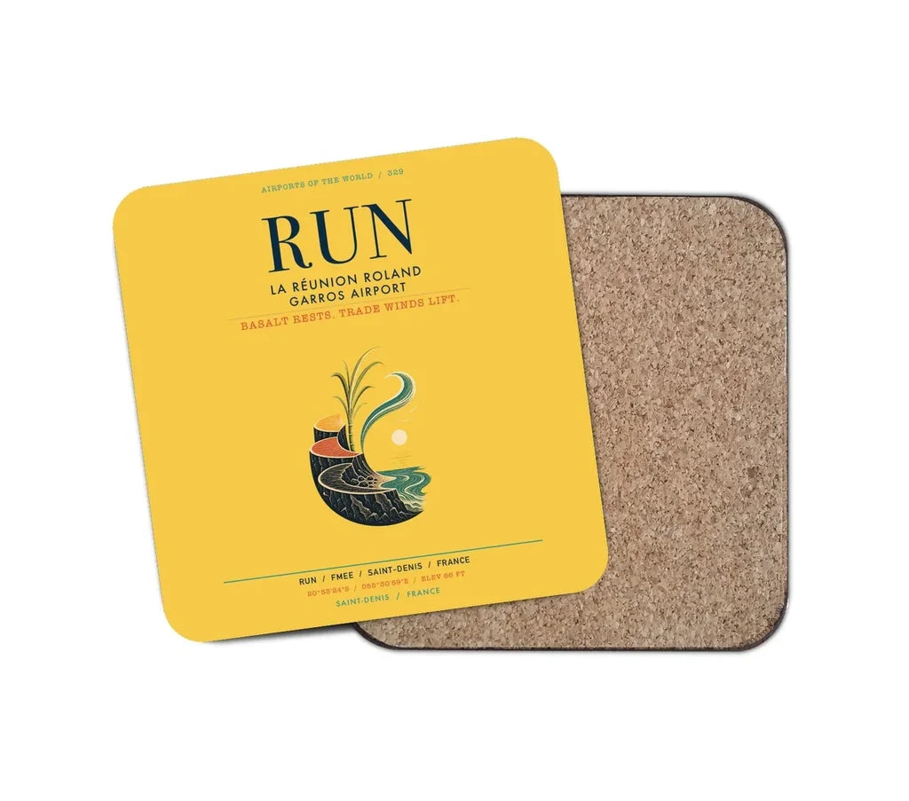 La Réunion Roland Garros Airport (RUN) design on yellow 1 piece coaster