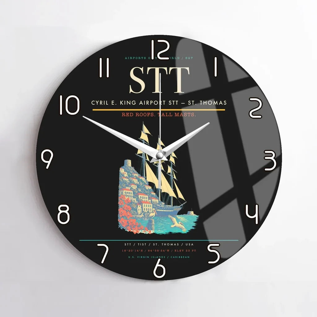 Cyril E. King Airport (STT) design on black no frame wall clock