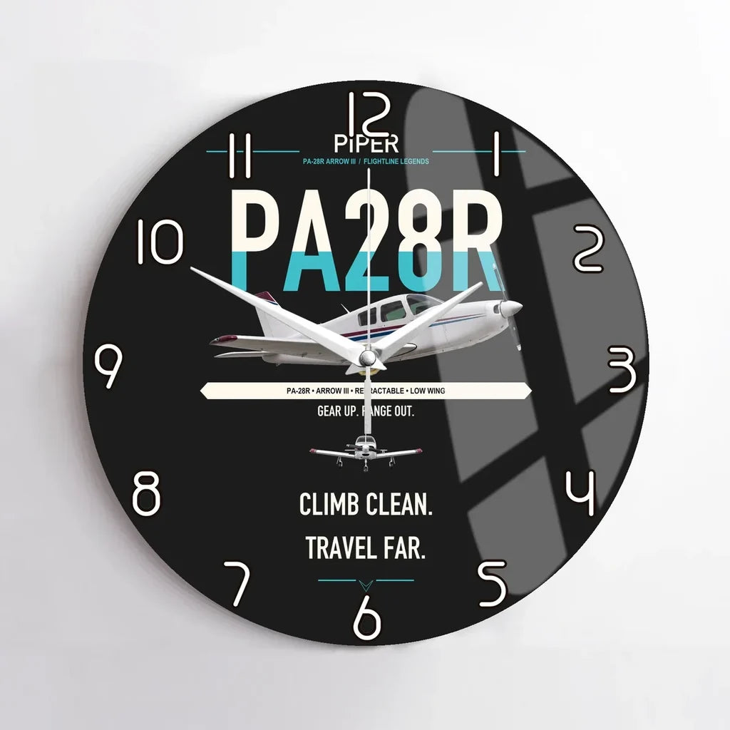 Piper PA-28R Arrow III design on black no frame wall clock