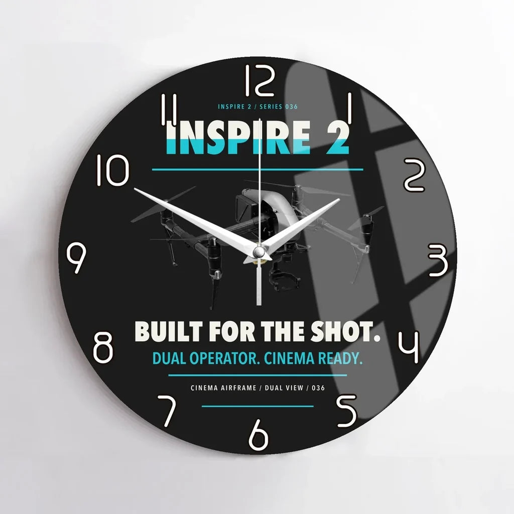 DJI Inspire 2 design on black no frame wall clock