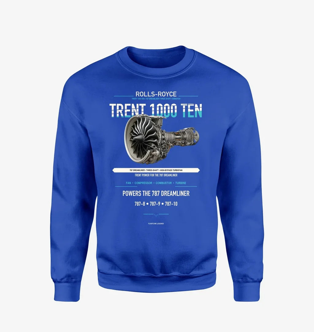 TRENT 1000 TEN design on blue sweatshirt