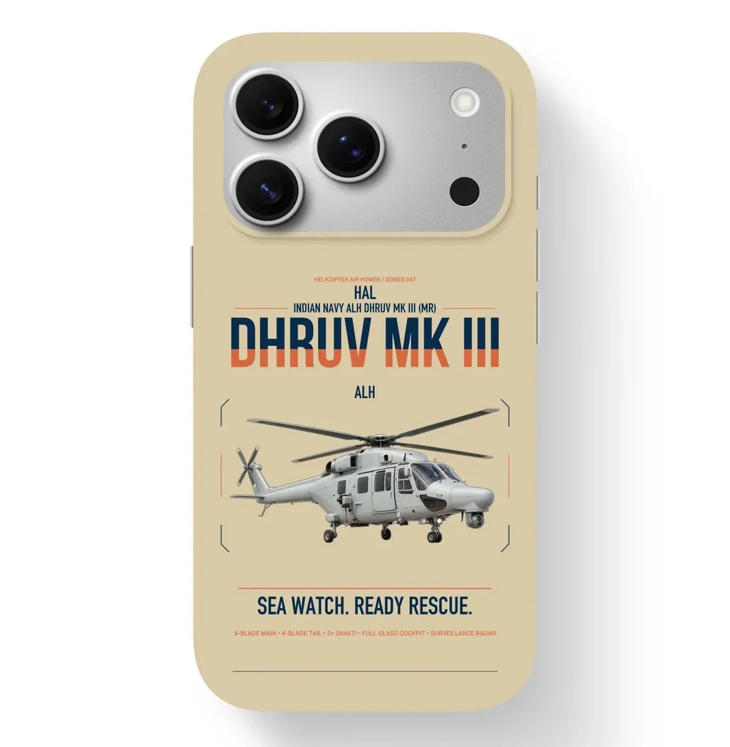 HAL ALH Dhruv Mk III design on beige magsafe iphone case, for iPhone 17 Pro