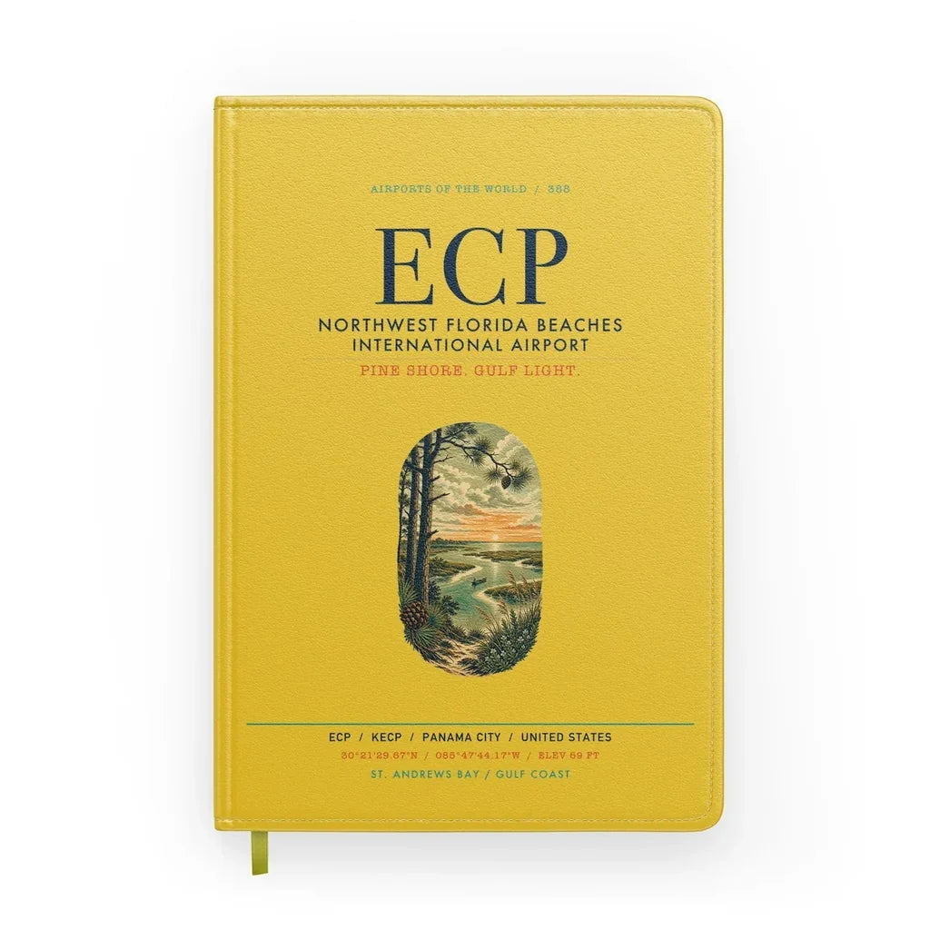 Northwest Florida Beaches International Airport (ECP) design on yellow notebook