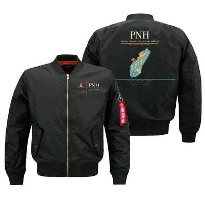 Phnom Penh International Airport (PNH) design on black bomber jacket