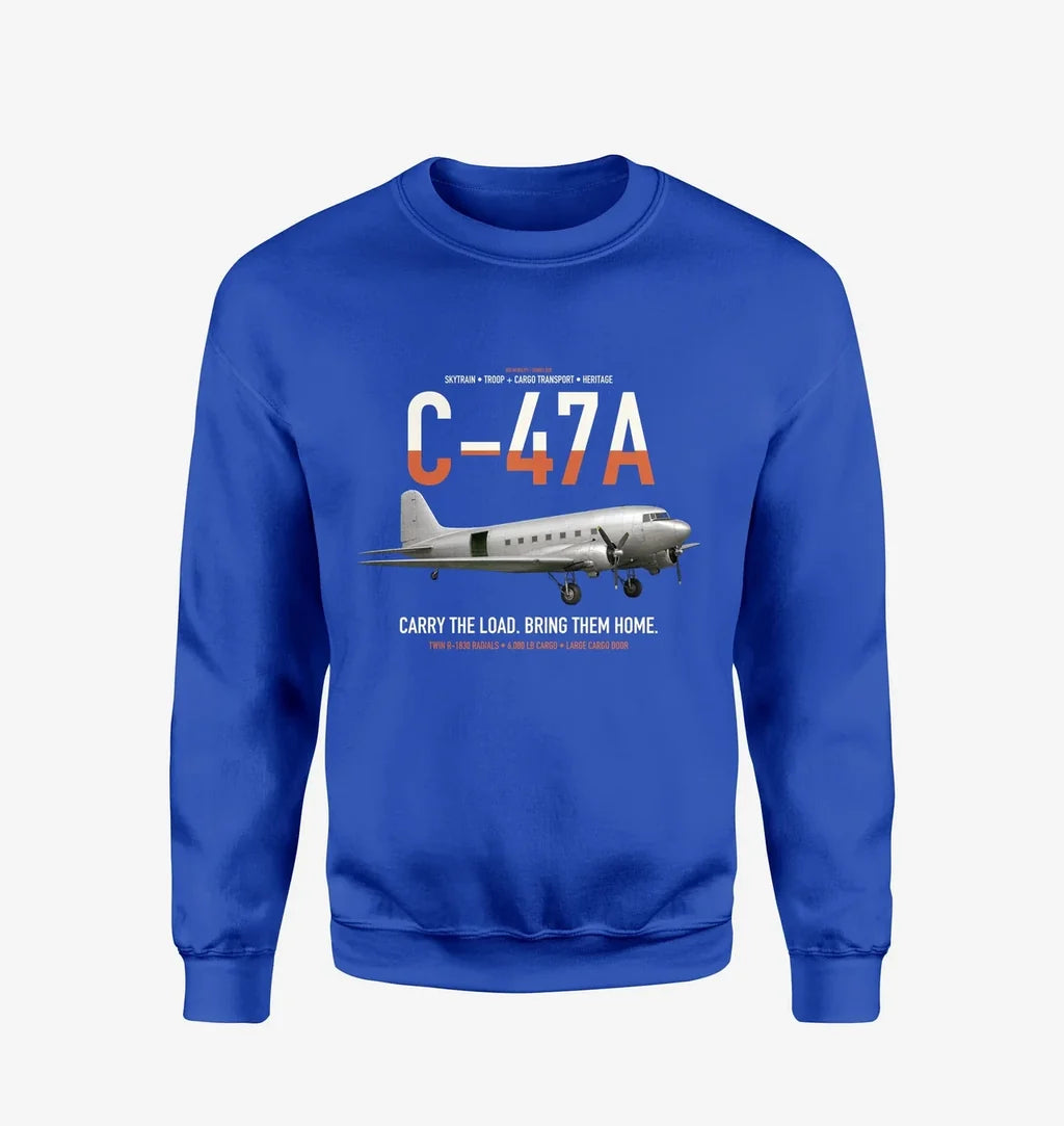 C-47A Skytrain design on blue sweatshirt