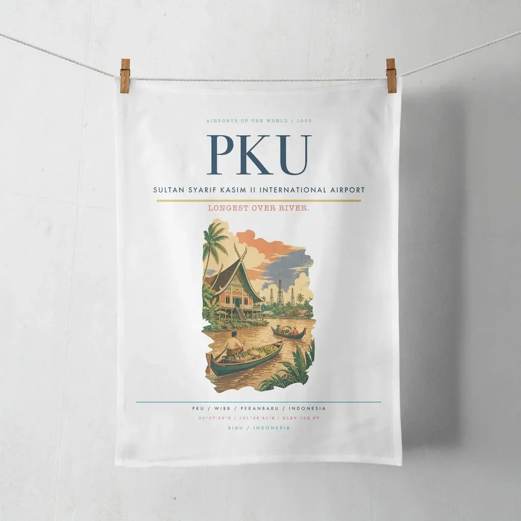 Sultan Syarif Kasim II International Airport (PKU) design on white towel